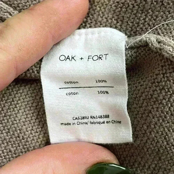 Oak + Fort 100% cotton open cardigan w/ pockets tan mocha size xs oversized - Picture 5 of 6